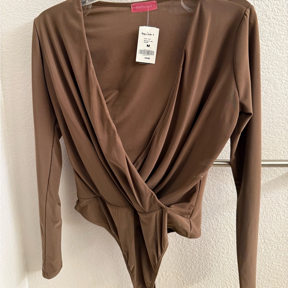 Rhapsodielle Brown Wrap Bodysuit - Size M (NWT)
